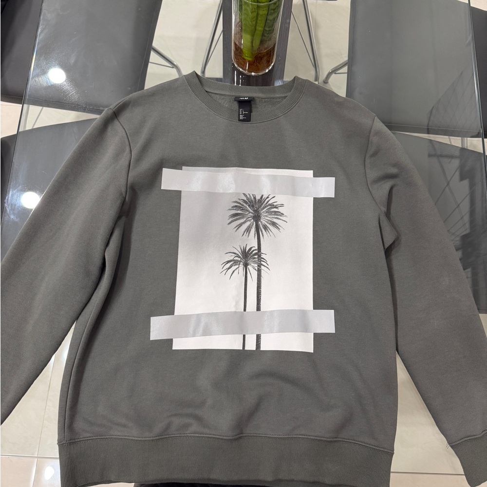 H&M Olive Palm Print Men's Crewneck Sweater